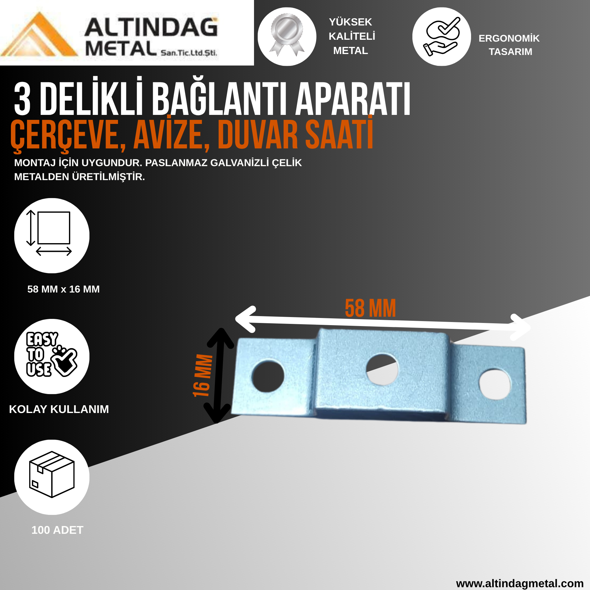 3 Delikli Bağlantı Aparatı – Çerçeve, Avize, Duvar Saati Askı Parçası