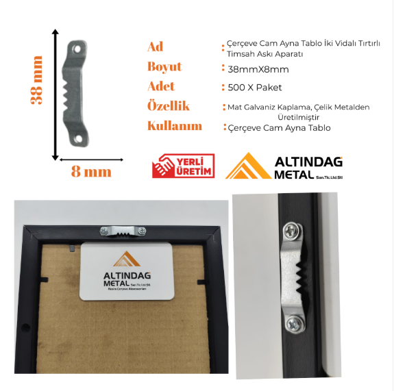 ÇERÇEVE CAM AYNA TABLO İKİ VİDALI TIRTIRLI TİMSAH ASKI APARATI - MİKRO