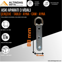 3 Vidalı Askı Aparatı – Büyük Boy Çerçeve, Tablo, Ayna ve Cam Montajı (100’lü Paket)