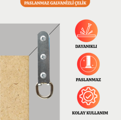 3 Vidalı Askı Aparatı – Büyük Boy Çerçeve, Tablo, Ayna ve Cam Montajı (100’lü Paket)