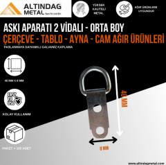 2 Vidalı Askı Aparatı – Orta Boy | Çerçeve, Tablo, Ayna ve Cam Montajı İçin Galvanizli, Dayanıklı Metal Asma Parçası