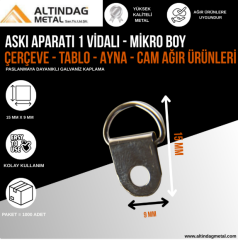 1 Vidalı Askı Aparatı – Küçük Boy | Çerçeve, Tablo, Cam ve Ayna Montajı İçin Galvanizli Metal Asma Parçası