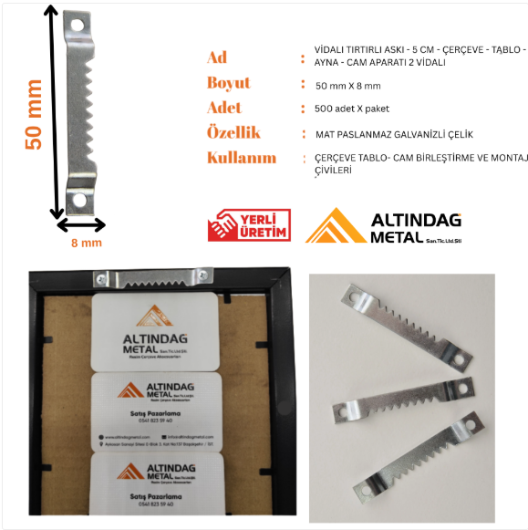 5 cm Vidalı Tırtırlı Askı Aparatı – 2 Vidalı | Çerçeve, Tablo, Ayna ve Cam Montajı İçin Dayanıklı Metal Asma Parçası