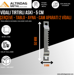 5 cm Vidalı Tırtırlı Askı Aparatı – 2 Vidalı | Çerçeve, Tablo, Ayna ve Cam Montajı İçin Dayanıklı Metal Asma Parçası