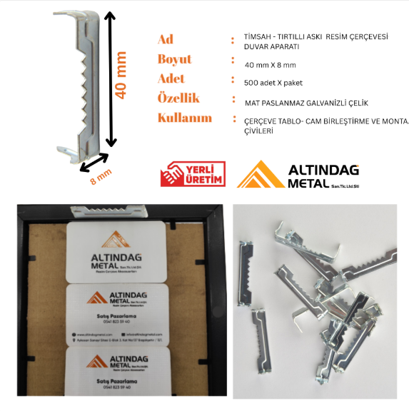 Tırtırlı Timsah Dişli Askı Aparatı – Çerçeve, Cam, Ayna ve Tablo Duvar Montajı İçin Tırtırlı Asma Çözümü (500 Adet)