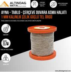 Ayna, Tablo, Cam Çerçeve Duvar Askı Halatı – 1 mm Kalınlıkta Güçlü Çelik Tel Örgü | Cam Tablo Ayna Askı Aparatı