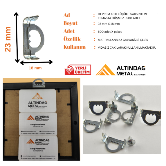 Deprem Askı Küçük – Cam, Tablo, Ayna Askı Aparatı – Sarsıntı ve Temasta Düşmeye Karşı Güvenli – 500 Adet