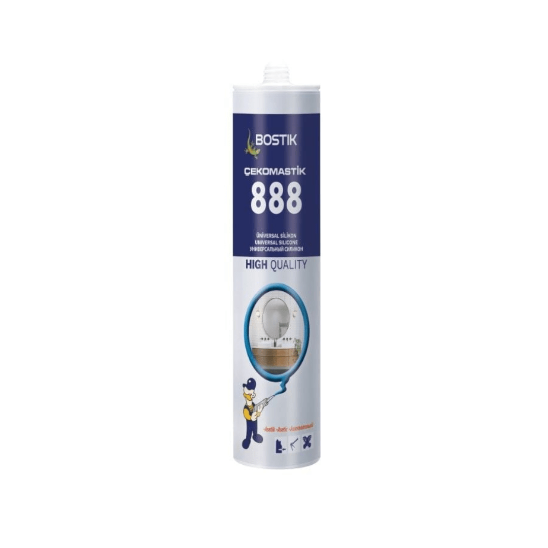 Bostik Çekomastik 888 Şeffaf Asetik Silikon 280 ml – Banyo, Mutfak ve Pencere İçin Suya Dayanıklı Şeffaf Silikon